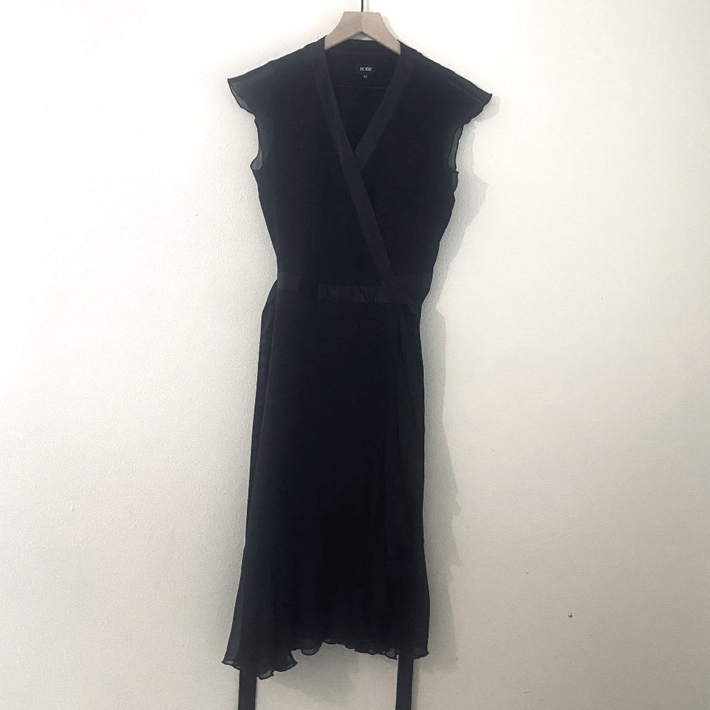 Hobbs of London Dress Black Silk Wrap Chiffon Size 10